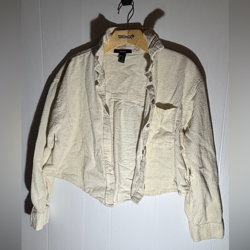 Forever 21 Cream Corduroy Cropped Jacket Women’s Small Button Front